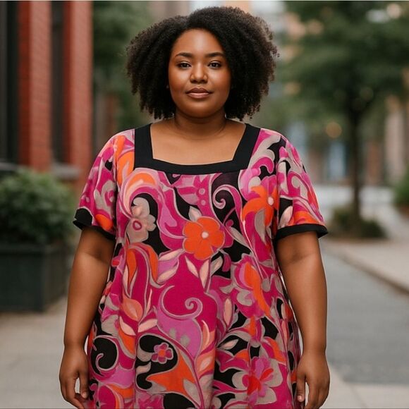 Studio 1940 Plus Size Pink and Black Mini Dress Sz 26 - Picture 1 of 4